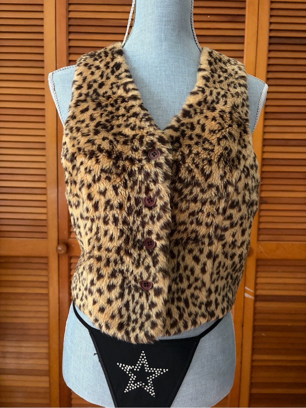 Vintage 90s Faux Cheetah Print Fur Button Down Vest